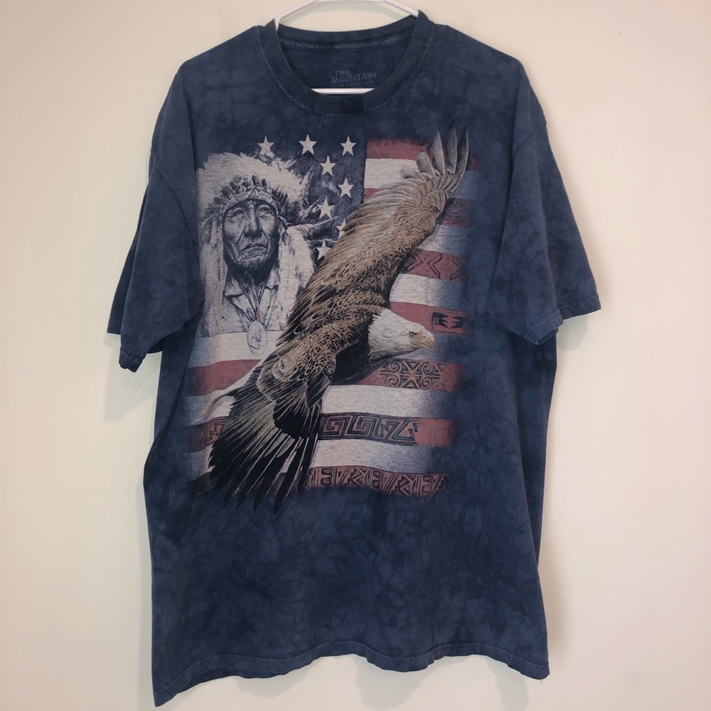 The Mountain Native American Flag with Eagle XL Blue Shirt
